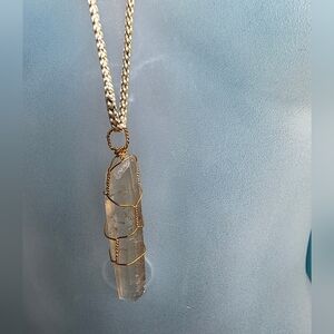 Quartz Crystal Necklace On Gold Cord